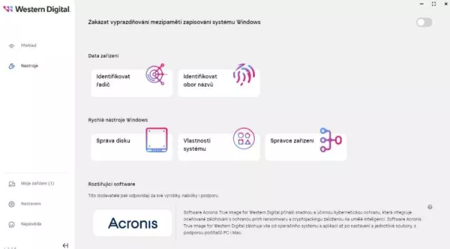 Aplikace WD Dashboard