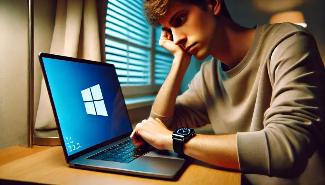 Naštvaný uživatel čeká u laptopu