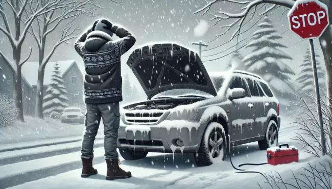 Řidič zoufá nad vozem, který nestartuje