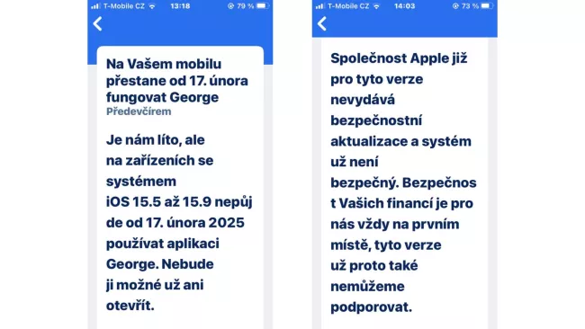 Upozornění v aplikaci George