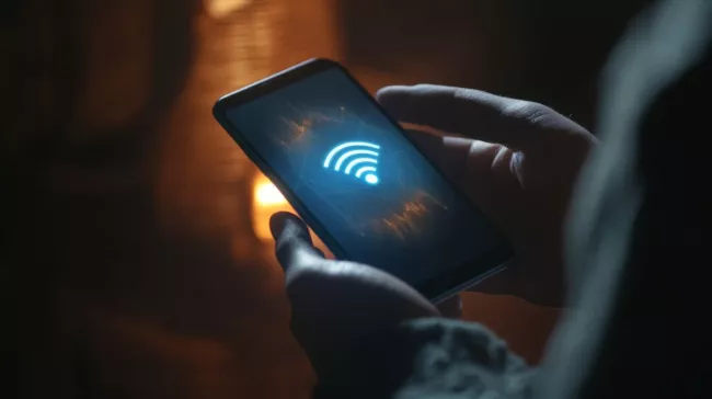 Symbol WiFi na displeji mobilního telefonu