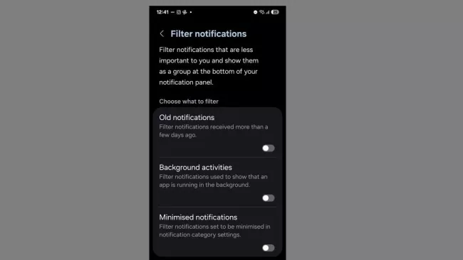 Filtry pro notifikace v One UI 7.0