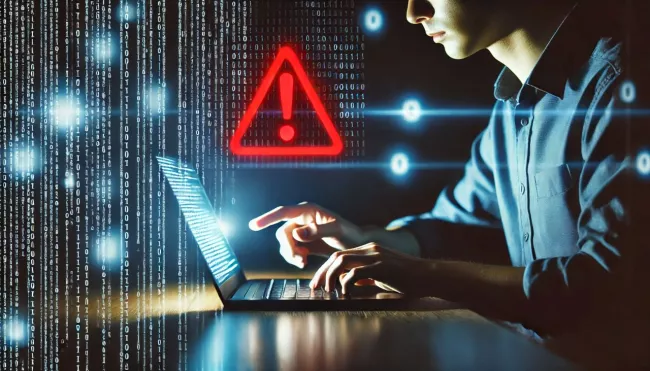 Uživatel pracuje s rizikovým kódem na laptopu