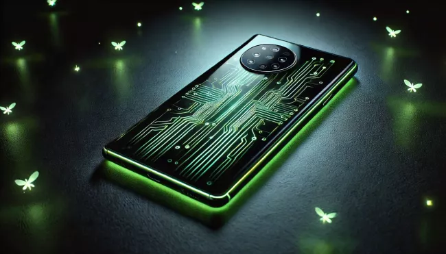 Zadní strana mobilu osvětlená ve stylu sci-fi