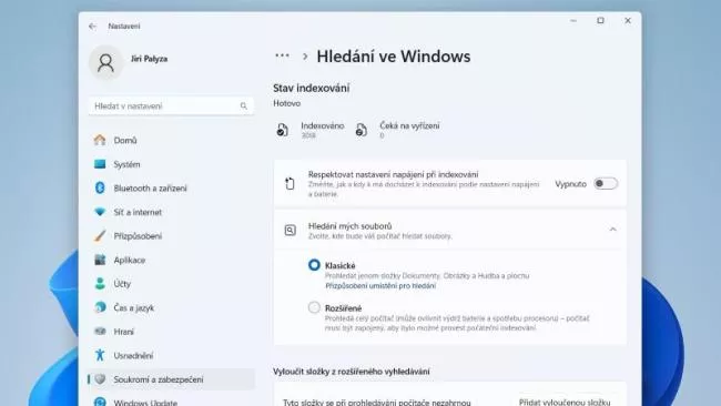 Nastavení vyhledávání ve Windows