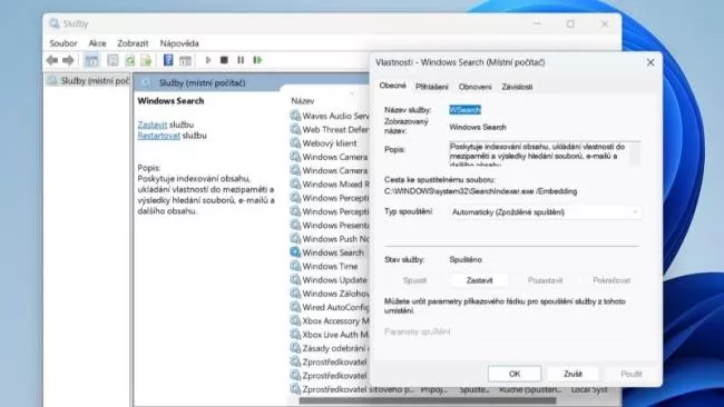 Windows 11, nastavení služeb