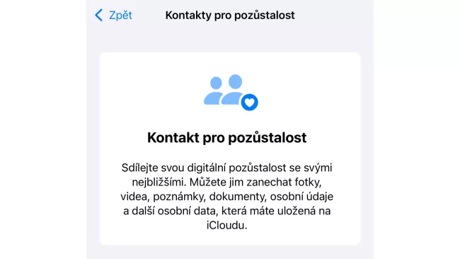 Kontakt pro pozůstalost v iOS 18