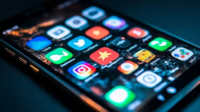 Displej smartphonu plný aplikací