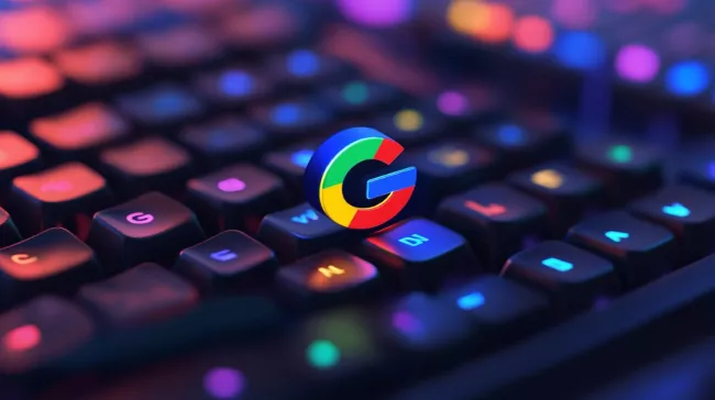 Klávesnice a nad ní je logo Google