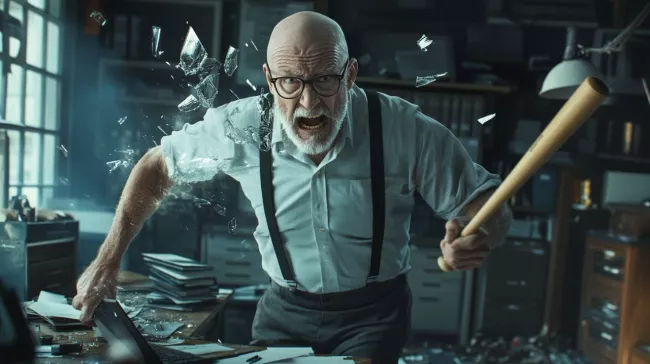 Rozzuřený muž ničí laptop