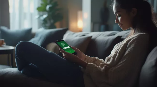 Mladá žena konverzuje ve WhatsApp