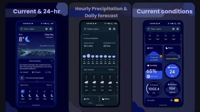 Obrazovky programu Wheater Master