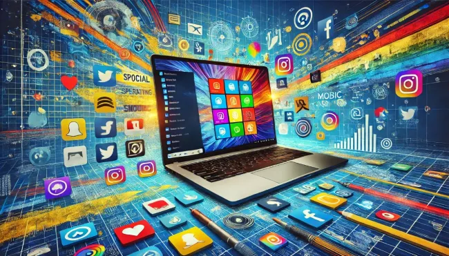 Laptop s Windows a velkým množstvím aplikací