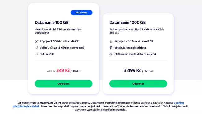 Cena SIM karty Datamanie do konce února
