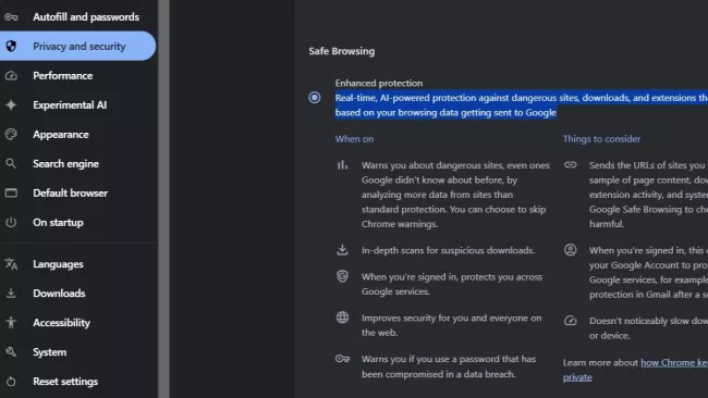Nastavení prohlížeče Chrome a funkce rozšířeného bezpečného prohlížení