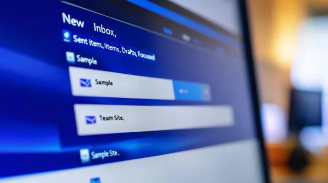 Prostředí elektronické pošty na displeji laptopu