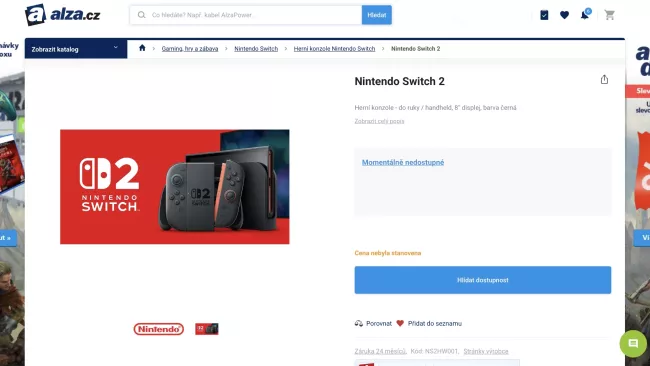 Před-registrace pro nákup Switche 2 na Alza.cz