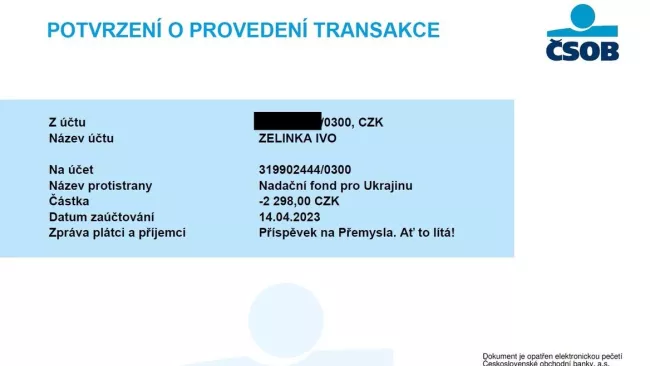 A pro porovnání skutečné potvrzení o platbě