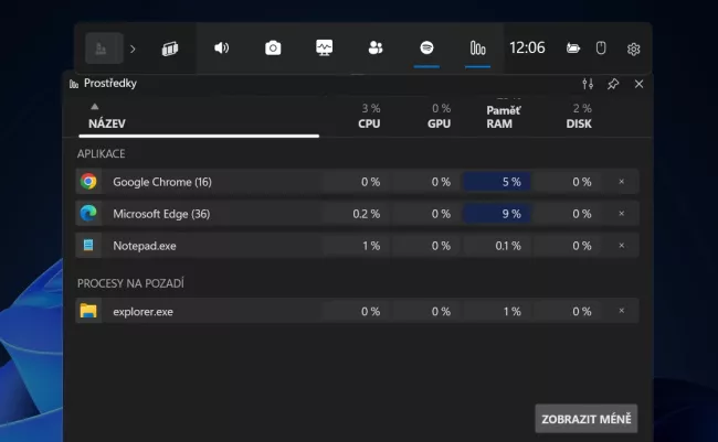 Správce úloh v Game Baru
