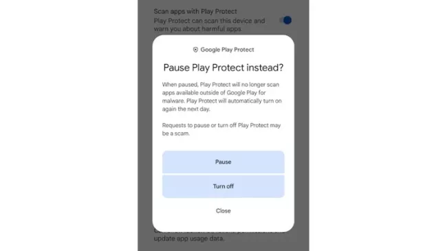 Nové tlačítko Pause v rozhraní Play Protect