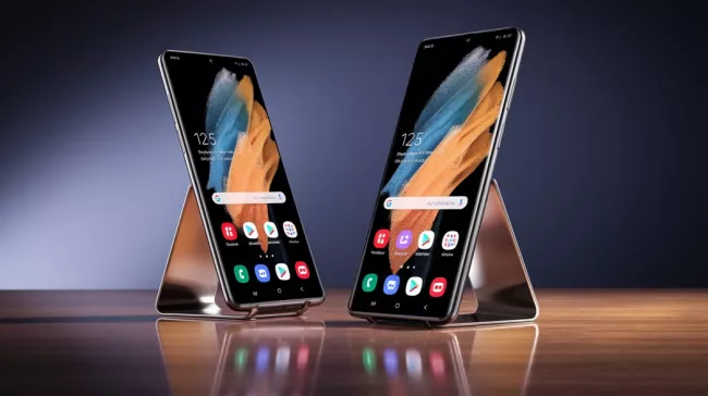 Dva moderní smartphony ve stojánku