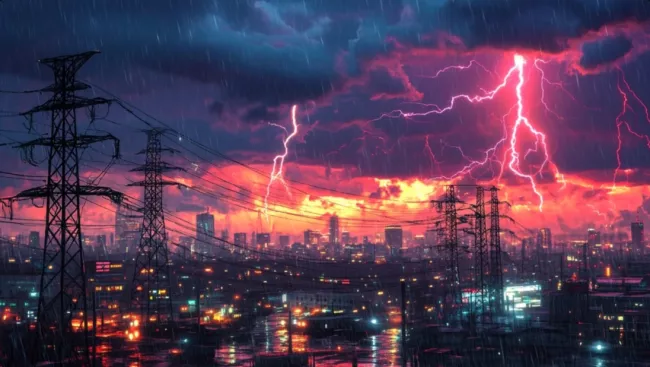 Bouře nad stožáry elektrických rozvodů