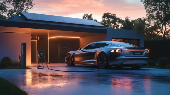 Elektromobil u domu připojený k nabíječce