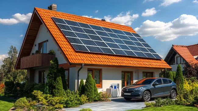 Klasický rodinný dům s fotovoltaikou a elektromobilem