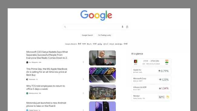 Informační kanál Discover na desktopovém prohlížeči