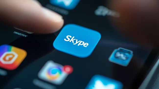 Logo aplikace Skype na displeji mobilu