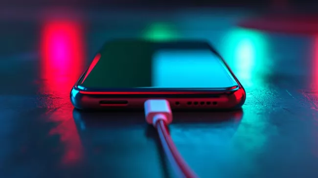 Ke spodní straně mobilu je připojený kabel