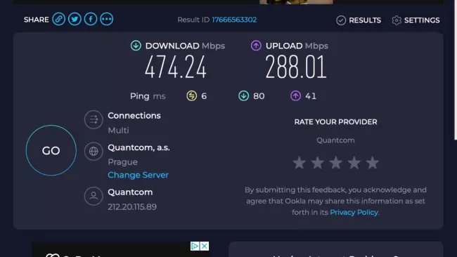 Měření rychlosti pomocí Speedtest Ookla