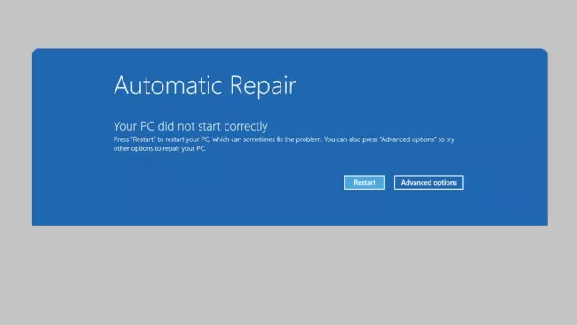 Obrazovka spuštění automatické opravy