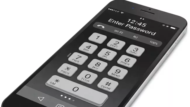 Smartphone se zobrazenou maticí pro zadání PIN