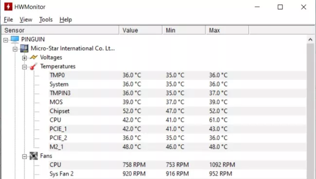 HWMonitor - teplota PC