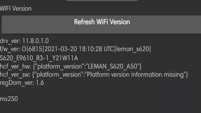 Obrazovka pro obnovení ovladačů Wi-Fi na smartphonu