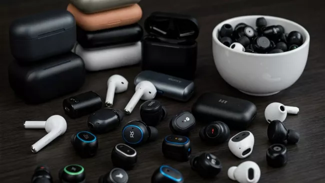 Velké množství TWS sluchátek