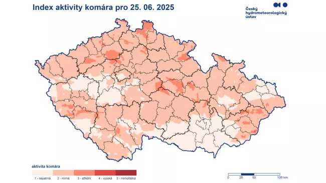 ČHMÚ mapa aktivity komárů