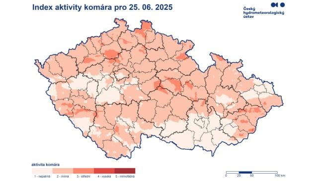 ČHMÚ mapa aktivity komárů