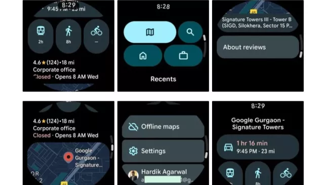 Vzhled aplikace Mapy Google v prostředí Wear OS 5