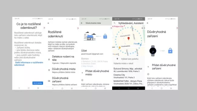 Funkce Smart Lock na mobilním telefonu