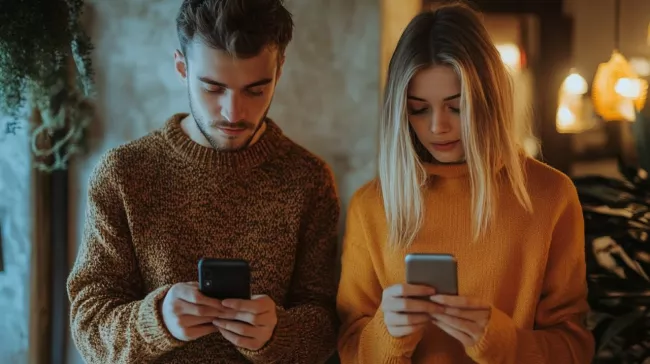 On a ona s mobilními telefony v rukou