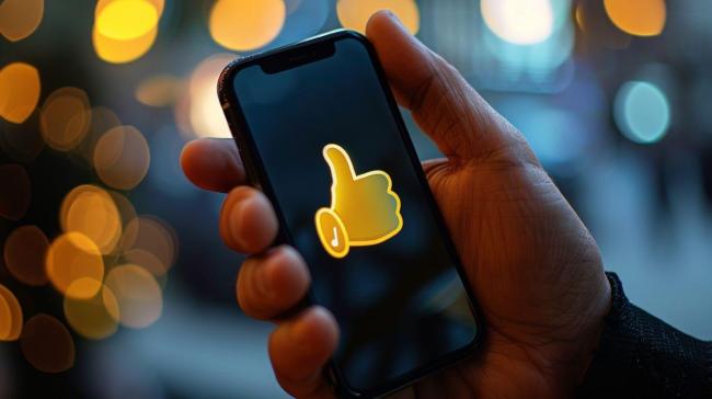 Emotikona palec nahoru na displeji mobilu