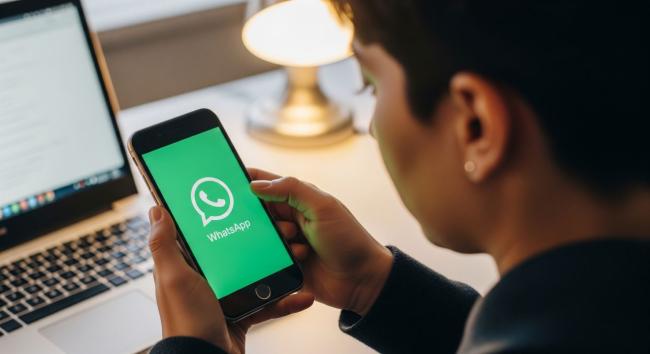 Uživatel drží v ruce smartphone s aplikací WhatsApp