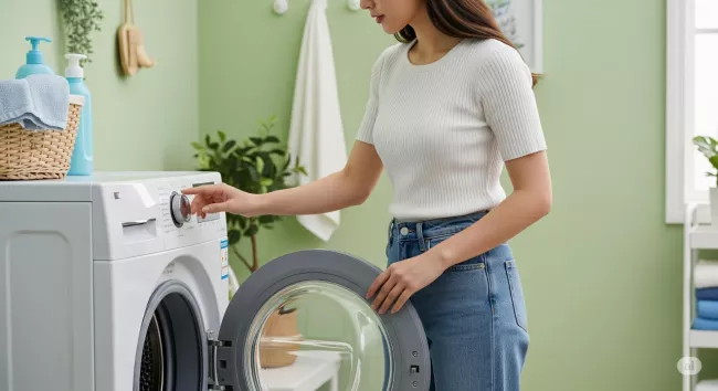 Mladá žena plní pračku