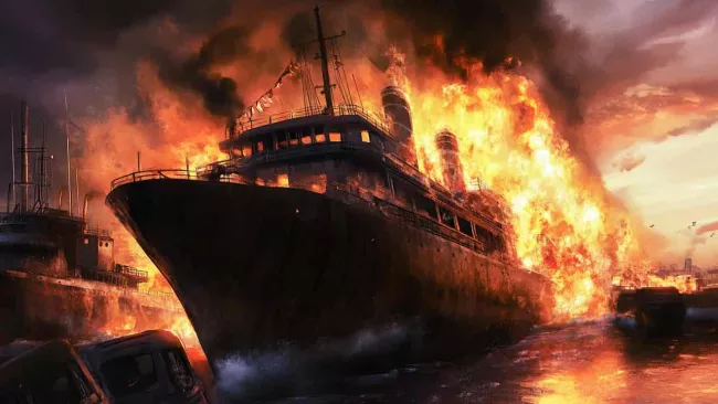 Požár nákladní lodi