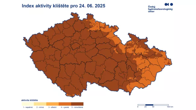 Mapa klíšťat na území ČR