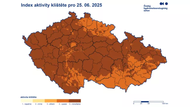 Mapa klíšťat na území ČR