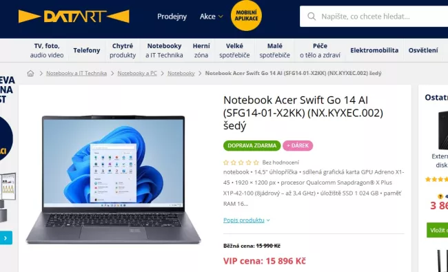 Speciální sleva na Acer Swift Go 14 AI