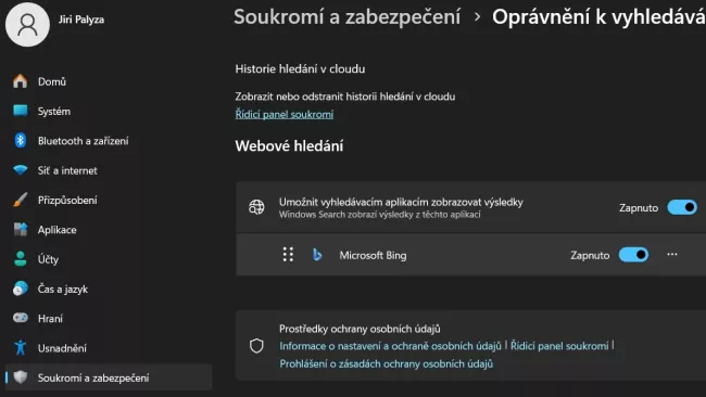 Možnost nastavení alternativního vyhledávače ve Windows 11